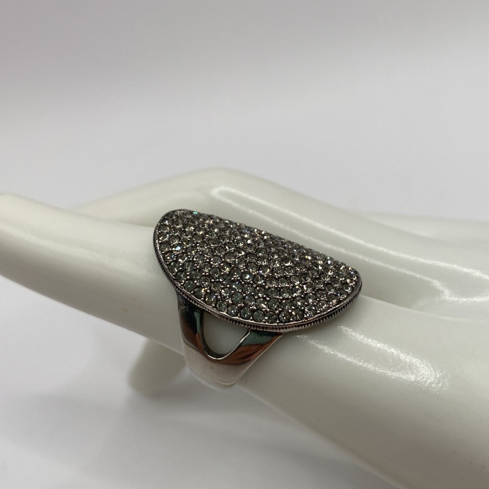 Nadri Gunmetal Large Oval Crystal Ring Size 7 - Picture 5 of 14